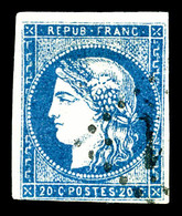 O N°44Aa, 20c Bleu Foncé Type I Report 1, TB (certificat)   Qualité: O   Cote: 1100 Euros - 1870 Emission De Bordeaux