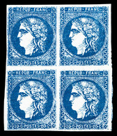 ** N°46B, 20c Bleu Type III Report 2: FAUX DE MARSEILLE En Bloc De Quatre, FRAÎCHEUR POSTALE, SUPERBE (certificat)    Qu - 1870 Emissione Di Bordeaux