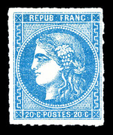 * N°46B, 20c Bleu Type III Rep 2, Percé En Lignes, Frais. SUP (signé Brun/certificat)   Qualité: *   Cote: 1800 Euros - 1870 Emission De Bordeaux