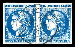 O N°46B, 20c Bleu Type III Rep 2 En Paire Obl Càd Central. SUP   Qualité: O - 1870 Ausgabe Bordeaux