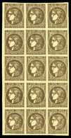 ** N°47e, 30c Brun, 'R' Relié Au Cadre Tenant à Normaux En Bloc De 15 Exemplaires (3ex*), Petit Bord De Feuille Latéral, - 1870 Ausgabe Bordeaux