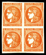 * N°48, 40c Orange En Bloc De Quatre. TTB (signé Brun/Calves/certificats)   Qualité: *   Cote: 3000 Euros - 1870 Ausgabe Bordeaux