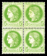 ** N°53, 5c Vert-jaune Sur Azuré, Bloc De Quatre (2ex*). TB (signé Scheller/certificat)   Qualité: ** - 1871-1875 Cérès
