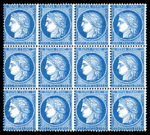 ** N°60A, 25c Bleu Type I En Bloc De 12 Exemplaires (1ex*), Fraîcheur Postale. SUP. R. (signé Brun/Calves/certificat)    - 1871-1875 Cérès