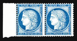 ** N°60C, 25c Bleu Type III En Paire Bdf Latéral, Fraîcheur Postale, SUP (certificat)   Qualité: ** - 1871-1875 Ceres