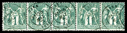 O N°61, 1c Vert Bande Horizontale De 5 Obl Càd De Caen, SUP (certificat)   Qualité: O   Cote: 680 Euros - 1876-1878 Sage (Tipo I)