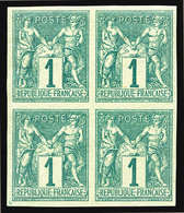 ** N°61a, 1c Vert Non Dentelé En Bloc De Quatre (2ex*), FRAÎCHEUR POSTALE, SUP (signé Margues/certificat)   Qualité: ** - 1876-1878 Sage (Tipo I)