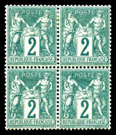 * N°62, 2c Vert Type I, Bloc De Quatre Bon Centrage. Très Frais. SUPERBE (signé Brun/certificat)   Qualité: *   Cote: 10 - 1876-1878 Sage (Type I)