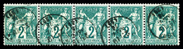 O N°62, 2c Vert Type I En Bande De Cinq, Très Jolie Pièce, RARE Et SUP (signé/certificat)    Qualité: O   Cote: 2000 Eur - 1876-1878 Sage (Type I)