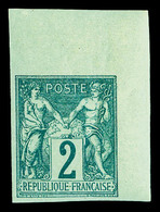 ** N°62a, 2c Vert Type I Non Dentelé Coin De Feuille, Fraîcheur Postale, SUP (signé Brun/certificat)    Qualité: ** - 1876-1878 Sage (Typ I)