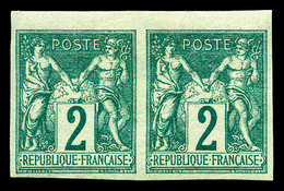 * N°62a, 2c Vert Type I Non Dentelé En Paire Horizontale Petit Bdf, Fraîcheur Postale, SUP. R.R (certificat)    Qualité: - 1876-1878 Sage (Tipo I)