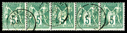 O N°64, 5c Vert Type I En Bande De Cinq, TB   Qualité: O   Cote: 400 Euros - 1876-1878 Sage (Tipo I)