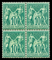 ** N°65, 10c Vert Type I En Bloc De Quatre, Centrage Parfait Et Fraîcheur Postale. SUPERBE. R.R.R. (certificat)   Qualit - 1876-1878 Sage (Tipo I)