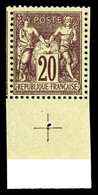 * N°67, 20c Brun-lilas Bdf Avec Croix De Repère Et 2 Voisins. SUP (certificat)   Qualité: *   Cote: 825 Euros - 1876-1878 Sage (Typ I)