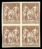 ** N°67a, 20c Brun-lilas Type I Non Dentelé En Bloc De Quatre (2ex*), FRAÎCHEUR POSTALE, SUPERBE (signé Brun/certificat) - 1876-1878 Sage (Tipo I)