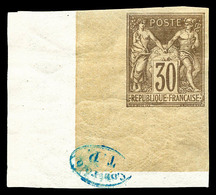 * N°69a, 30c Brun Clair Type I Non Dentelé Coin De Feuille Avec Cachet De Contrôle TP En Bleu. SUP (certificat)   Qualit - 1876-1878 Sage (Tipo I)