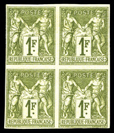 * N°72a, 1f Bronze Type I Non Dentelé En Bloc De Quatre, Un Exemplaire **, Frais. SUP (signé Brun/certificat)   Qualité: - 1876-1878 Sage (Tipo I)