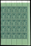 ** N°75, 5c Vert Type II En Bloc De 25 Exemplaires, Fraîcheur Postale, SUP (certificat)   Qualité: ** - 1876-1878 Sage (Type I)