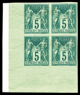 ** N°75a, 5c Vert Type II Non Dentelé En Bloc De Quatre Coin De Feuille (2ex*), SUP (certificat)   Qualité: ** - 1876-1878 Sage (Tipo I)