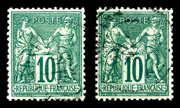 O N°76, 10c Type II, Vert Et Vert-foncé, Les 2 Ex TB (certificat)   Qualité: O   Cote: 650 Euros - 1876-1878 Sage (Tipo I)