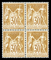 ** N°80, 30c Brun-jaune En Bloc De Quatre, Fraîcheur Postale, Très Bon Centrage (certificat)   Qualité: ** - 1876-1878 Sage (Type I)
