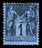 O N°83c, 1c Noir Sur Cobalt Obl Légère, Jolie Couleur. SUP (signé Calves/certificat)   Qualité: O   Cote: 1000 Euros - 1876-1878 Sage (Type I)