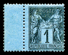 * N°84, 1c Noir Sur Bleu De Prusse, Grande Fraîcheur, Bord De Feuille Latéral, SUP. R.R.R (signé Calves/certificat)   Qu - 1876-1878 Sage (Type I)