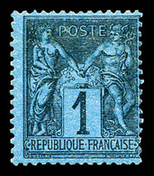 * N°84, 1c Noir Sur Bleu De Prusse, Frais, TTB. R.R. (signé Calves/certificats)   Qualité: *   Cote: 17000 Euros - 1876-1878 Sage (Type I)