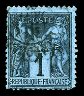 O N°84, 1c Noir Sur Bleu De Prusse, Defaut De Dentelure Mais Belle Présentation (signé Calves/certificat)    Qualité: O  - 1876-1878 Sage (Type I)