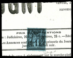 O N°84, 1c Noir Sur Bleu De Prusse, Oblitération Typographique Des Journaux Sur Son Support. SUP. R.R. (signé Scheller/C - 1876-1878 Sage (Type I)