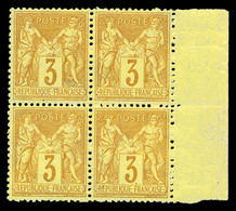 ** N°86, 3c Bistre-jaune En Bloc De Quatre Bord De Feuille (1ex*). TTB (signé Brun/certificats)   Qualité: ** - 1876-1878 Sage (Type I)