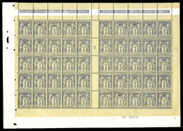 ** N°87, 3c Gris Foncé, Panneau De 50 Exemplaires Millésime '7'. TTB (certificat)   Qualité: ** - 1876-1878 Sage (Type I)