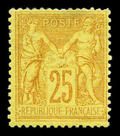 * N°92a, 25c Jaune S Bistre-jaune. TTB (signé Calves/certificat)   Qualité: *   Cote: 600 Euros - 1876-1878 Sage (Type I)