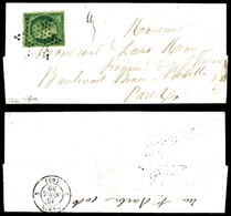 O N°2, 15c Vert Obl étoile Sur Petite Lettre Locale De Paris, TTB (signé Scheller/certificat)   Qualité: O   Cote: 1850  - 1849-1876: Periodo Classico
