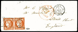 O N°5, 40c Orange En Paire Obl Grille Sans Fin Sur Lettre: Départ De Paris Le 8 Oct 52 à Destination De Strood Kent (Ang - 1849-1876: Periodo Classico