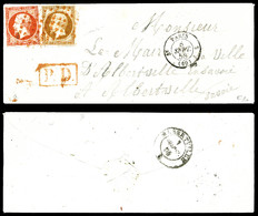 O Empire, 10c Bistre +40c Orange (N°13 Et 16) Oblitérés Par Losange De 36 Points En Rouge + Càd De Paris Du 8 Septembre  - 1849-1876: Période Classique