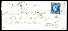 O N°14Ai, 20c Bleu Bord De Feuille Avec Filet D'encadrement Sur Petite Lettre Du 14 Oct 57 à Destination De Rouen, SUP ( - 1849-1876: Klassik