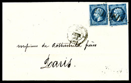 O N°14B, 20c Bleu Type II: 2 Exemplaires (double Port) CACHET D'ESSAI DELIE DE LYON Sur Lettre à Destination De Paris, R - 1849-1876: Periodo Classico
