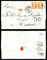 O N°16, Empire, 40c En Paire Obl Grille De Bayonne + Taxe Espagnole '30' Sur Lettre Du 20 Mars 60 à Destination De Madri - 1849-1876: Période Classique
