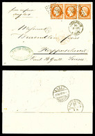 O N°23, 40c Orange, Bde De 3 Ex Obl GC '5080' Sur Lettre D'Alexandrie Le 20 Mars 69 Pour La Suisse (Rapperswyl) Arrivée  - 1849-1876: Periodo Classico