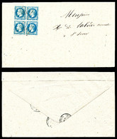 O N°29B, 20c Bleu Type II, Bd4 Sur Lettre. TTB   Qualité: O - 1849-1876: Période Classique