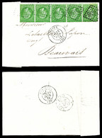 O N°35, 5c Vert-pâle Sur Bleu, Bande De 5 Exemplaires Sur Lettre De Lisieux Le 21 Fevrier 1872 Pour Beauvais. TB (certif - 1849-1876: Klassik