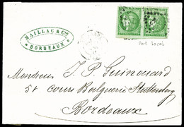 O N°42B, 5c Vert Report 2 Belles Marges En Paire Sur Lettre Locale De Bordeaux, SUP (certificat)   Qualité: O   Cote: 13 - 1849-1876: Période Classique