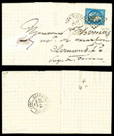 O N°44B, 20c Bleu Type I Report 2 Sur Lettre De Moulin Sur Allier Le 13 Janv 71 Pour Clermont Ferrand, SUP (certificat)  - 1849-1876: Période Classique