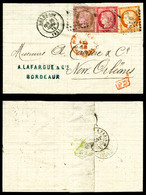 O Afft Tricolore (N°38 +57 Et 58) Sur Petite Lettre De Bordeaux Le 28 Janv 75 à Destination De La Nouvelle Orléans (USA) - 1849-1876: Periodo Classico