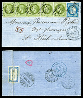 O 1c Lauré (N°25) X 5ex + 25c Cérès Sur Lettre D'Angoulème Le 5 Mars 72 à Destination De Bâle (Suisse). TTB (certificat) - 1849-1876: Periodo Classico