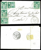 O N°64, 5c Vert Type I, Paire + 3ex Sur Lettre D'Authon La Plaine Le 22 Fev 77. TB   Qualité: O - 1849-1876: Période Classique