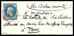 O L'Archimede', 20c Lauré Sur Lettre Obl Càd Paris S.C Rouge Du 20 Nov 1870 Pour Le Compte De Bellissen Attaché Au Minis - Guerre De 1870