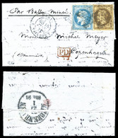 O LA POSTE DE PARIS', Affranchie à 50c (lauré 30c + 20c) Au Départ De 'PARIS TAITBOUT' Le 16 Janv 71 à Destination De CO - Guerra Del 1870