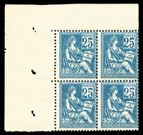 ** N°114, 25c Bleu Type I En Bloc De Quatre Coin De Feuille, Fraîcheur Postale, SUP (certificat)   Qualité: **   Cote: 1 - 1900-02 Mouchon